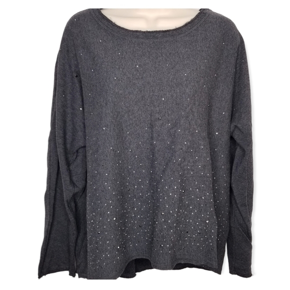 MNY Marc New York Long Sleeve Knit Embellished Gray Top Size L - Picture 2 of 8